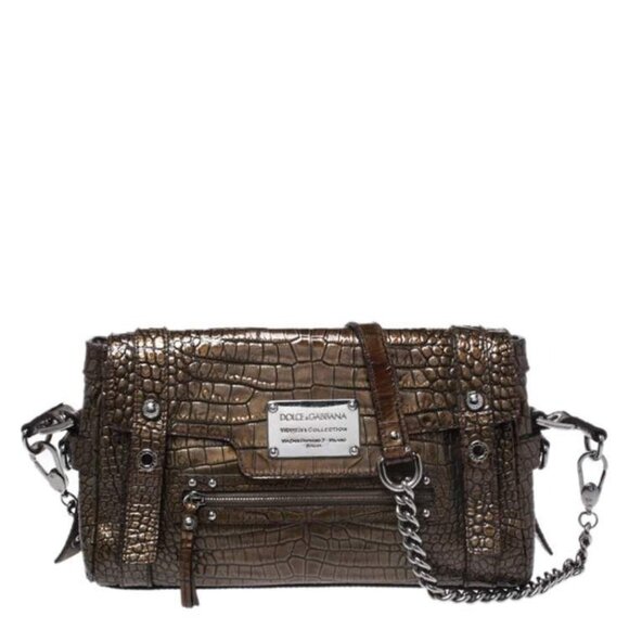 DOLCE & GABBANA Miss Easy Way Croc Embossed Leather Chain Shoulder Bag - Picture 1 of 16